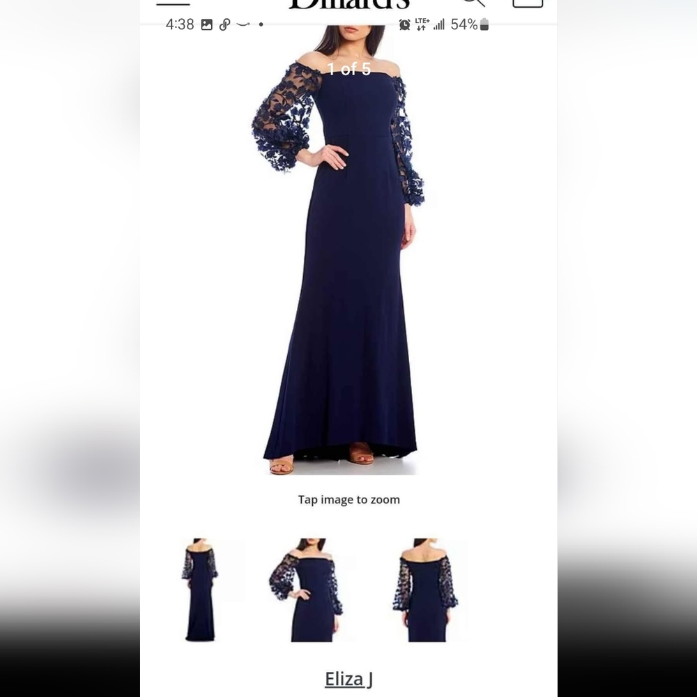 Eliza J Navy Floral Lace Sleeve Long Dress